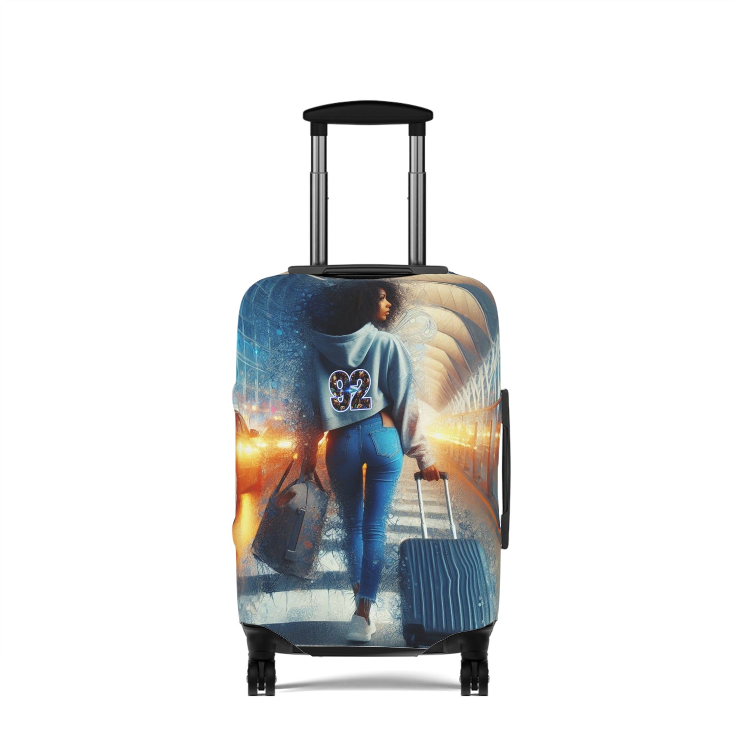 92 Travel-Inspired Luggage Cover with Stylish Graphics - Perfect for Adventurers