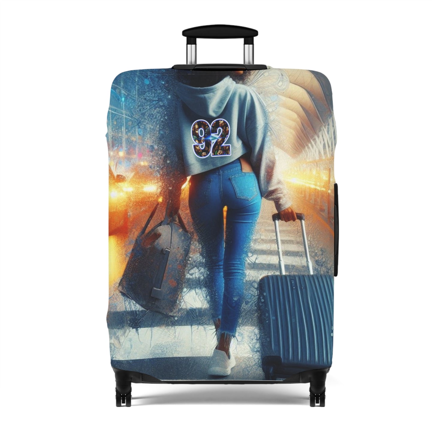 92 Travel-Inspired Luggage Cover with Stylish Graphics - Perfect for Adventurers