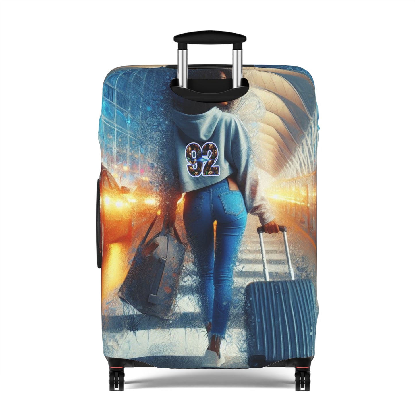 92 Travel-Inspired Luggage Cover with Stylish Graphics - Perfect for Adventurers