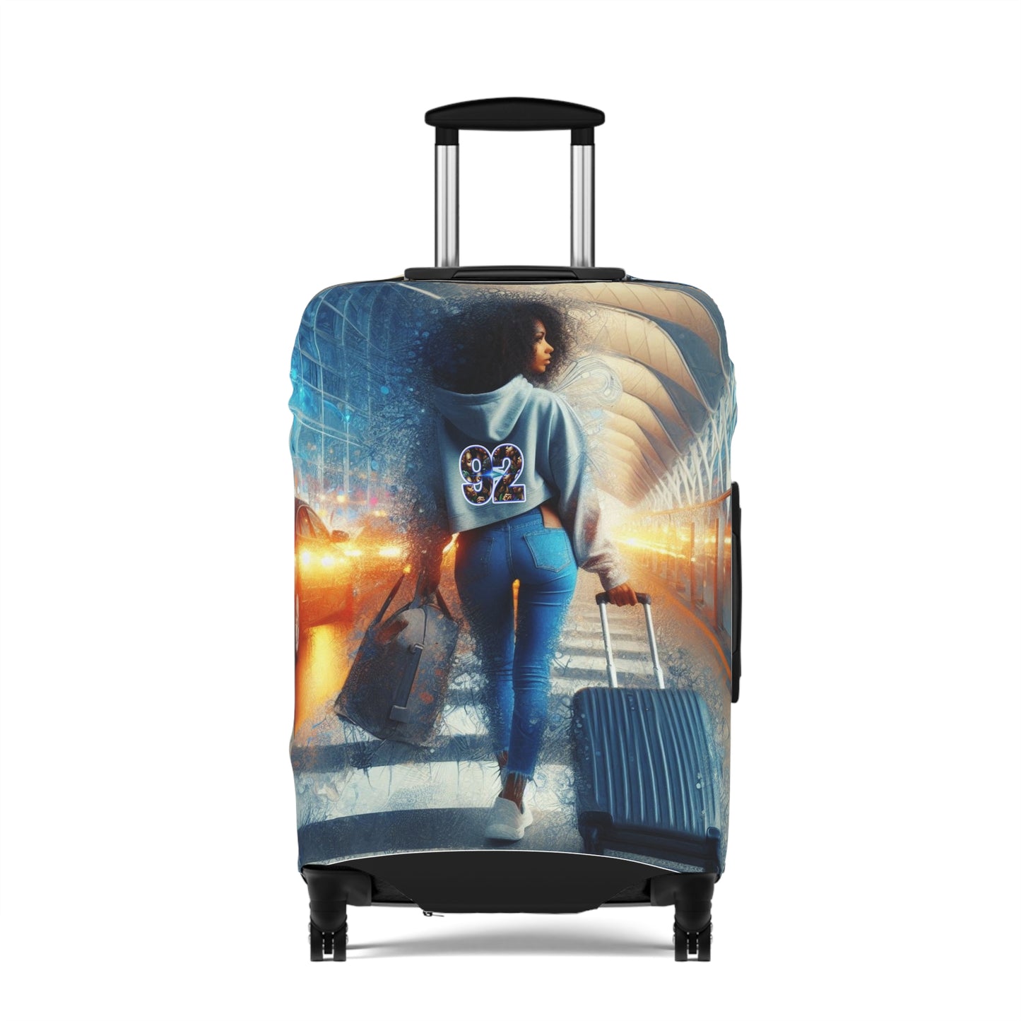 92 Travel-Inspired Luggage Cover with Stylish Graphics - Perfect for Adventurers