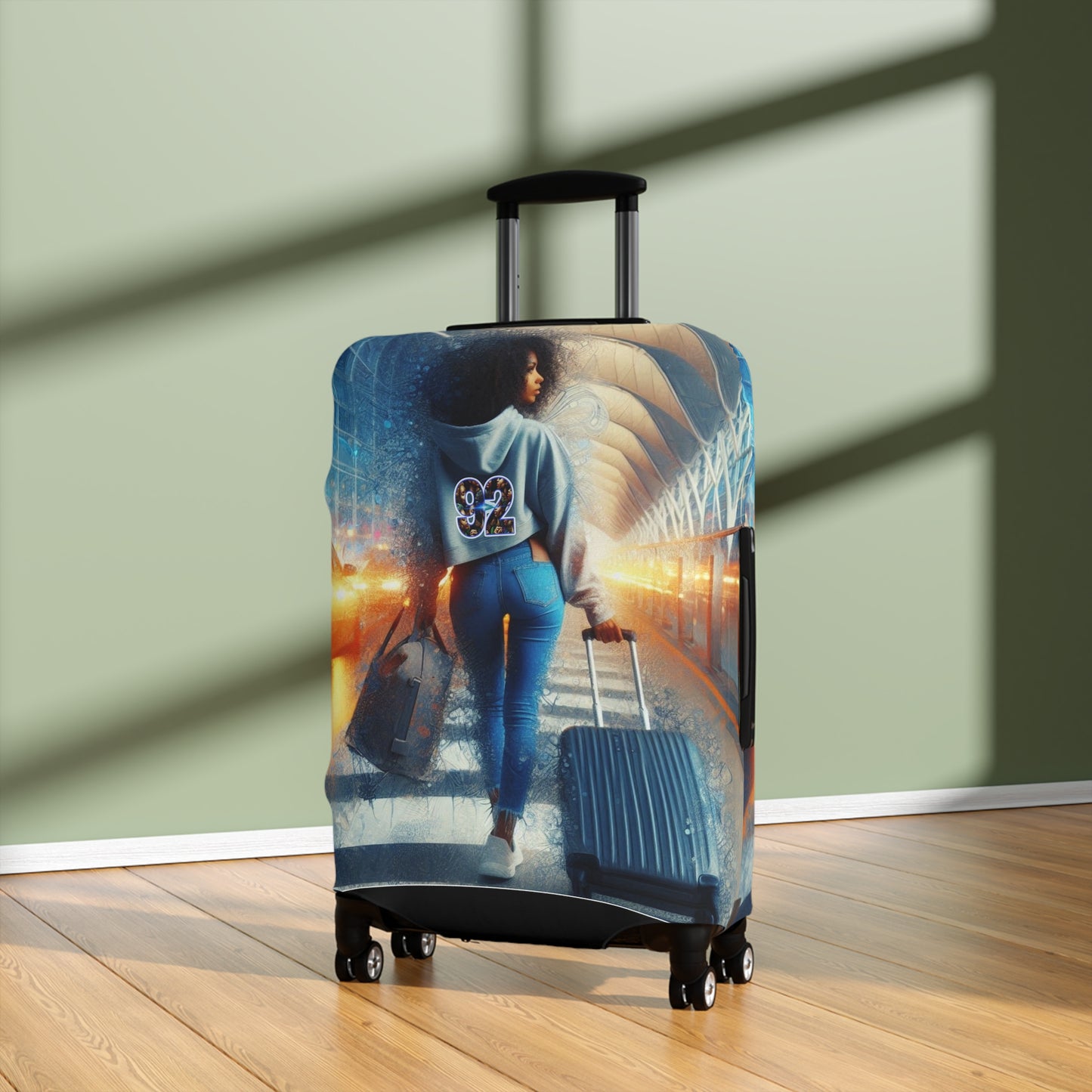 92 Travel-Inspired Luggage Cover with Stylish Graphics - Perfect for Adventurers