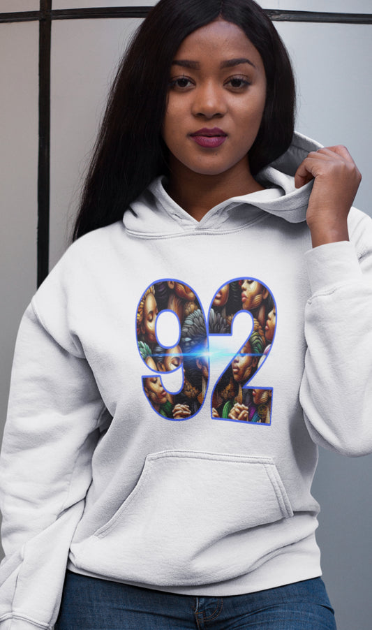 92 Three-Panel Fleece Hoodie - Trendy Streetwear for Casual Vibes